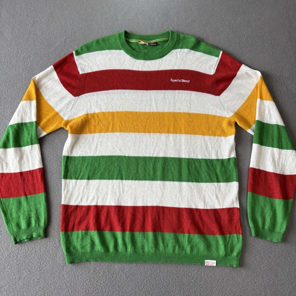 Special Blend Mens L Striped Knit Sweater Green Red Yellow Snowboard Skate Y2K